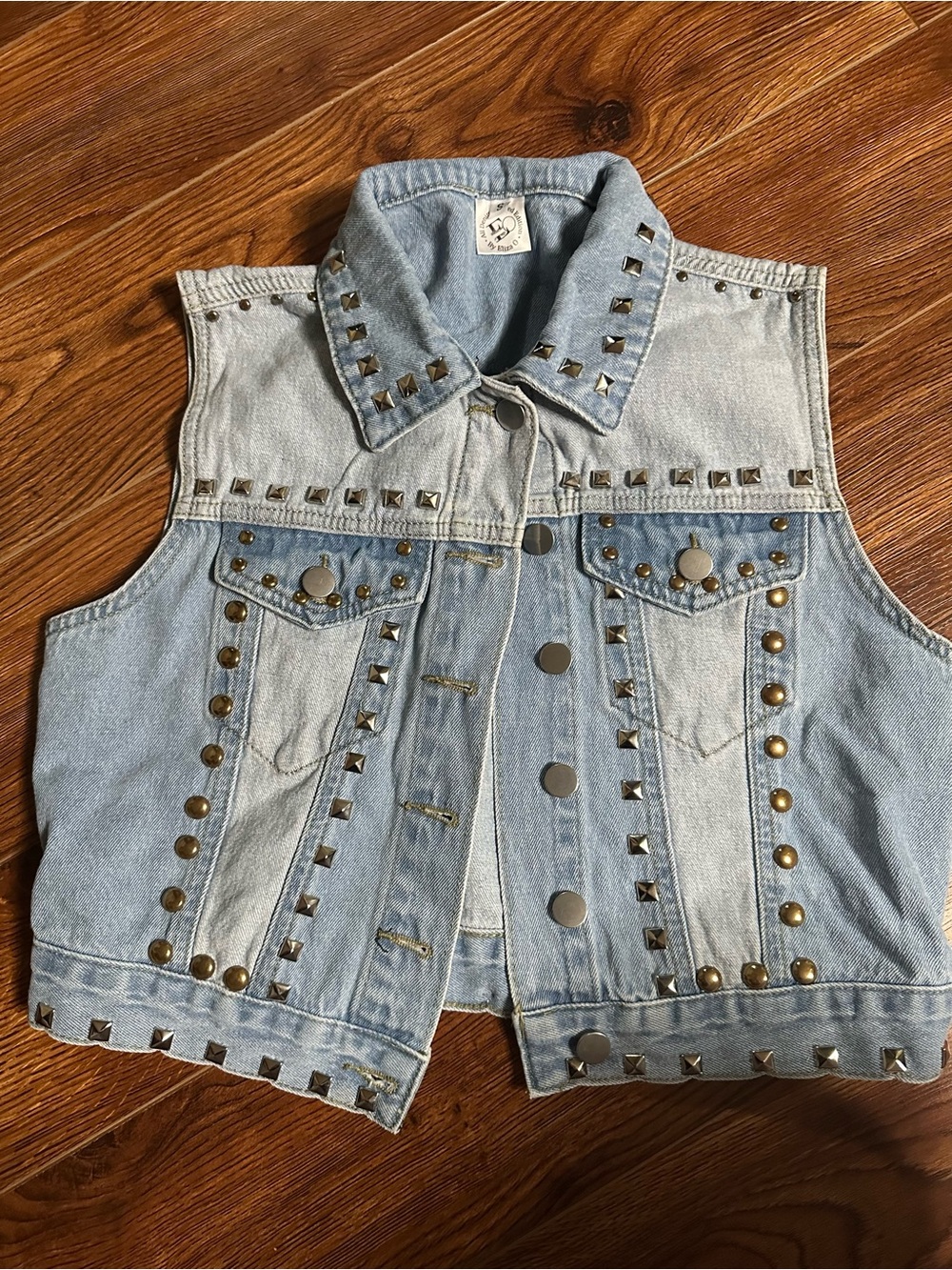 New All Denim by EO handmade Studded Light Wash Denim Vest Sz.S